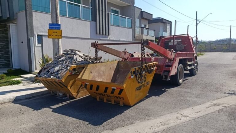 Caçamba de entulho da GS Caçambas – atendimento em Eugênio de Melo, em São José dos Campos