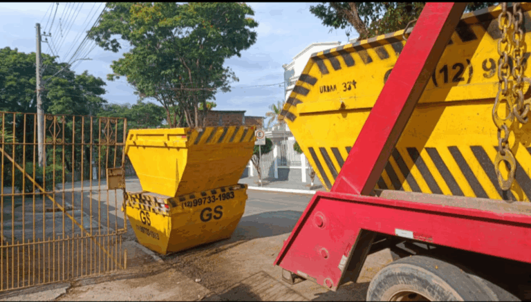 Caçamba de entulho da GS Caçambas – atendimento na Cidade Salvador, em Jacareí
